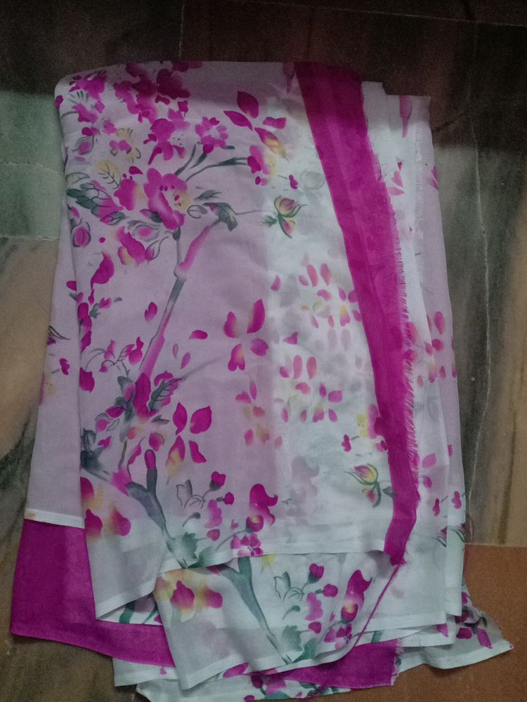 Synthetic Saree White and Pink