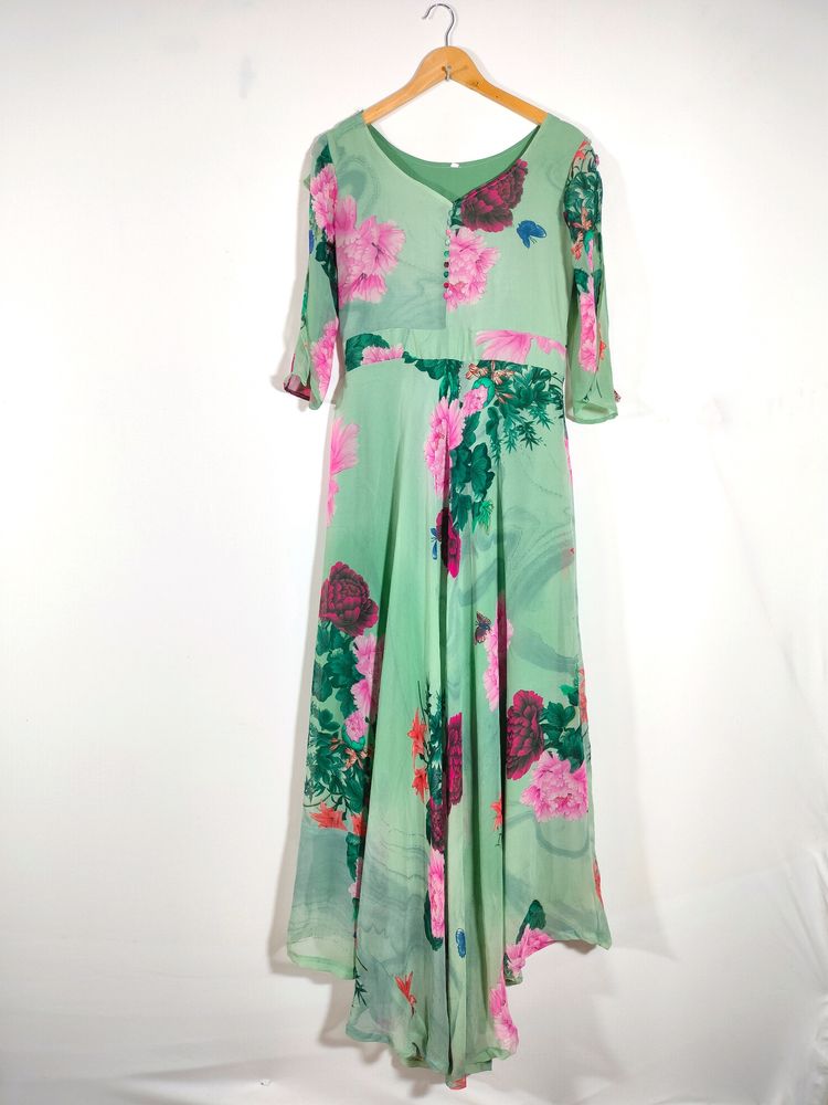 Mint Green Floral Print Dresses (Women's)