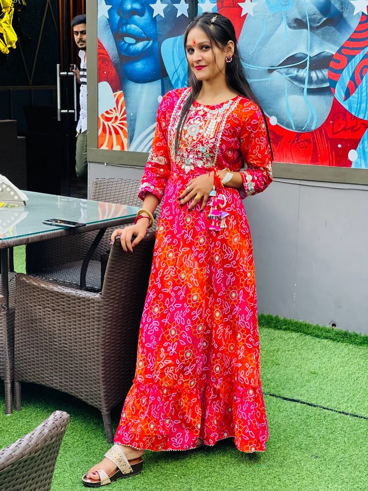 Bandhni Print Gown Kurta