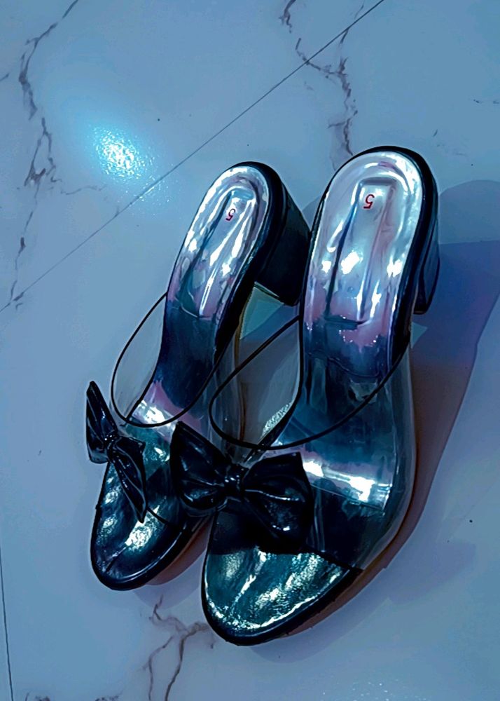 Stylish Black Transparent Bow Heel