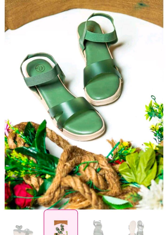 Roadster Green Beige Wedges Sandals For Women