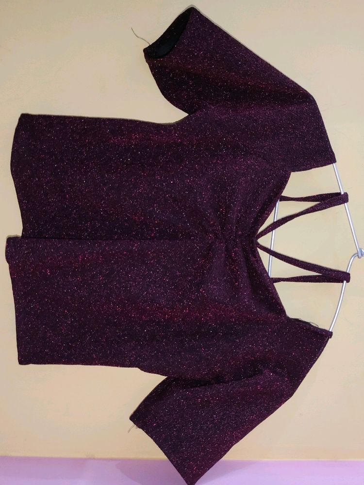 Maroon Deep Sequinned Top