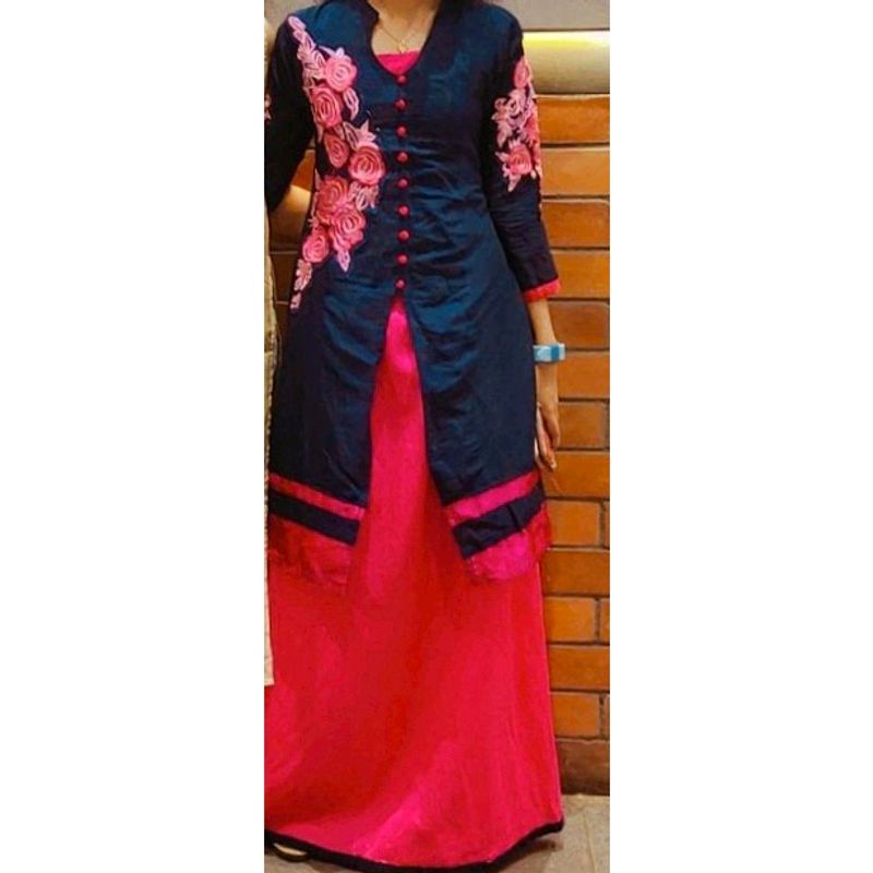 Blue Color Kurthi With Pink Skirt Set  2piece Se