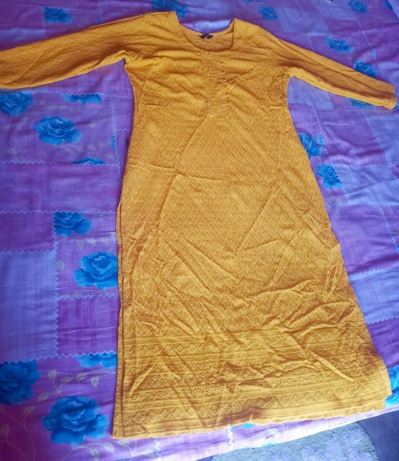 Mustard Chikankaari kurti