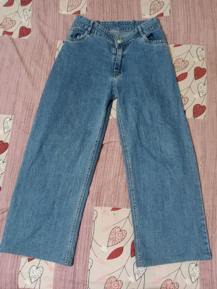 Blue Denim Wide Leg Jeans