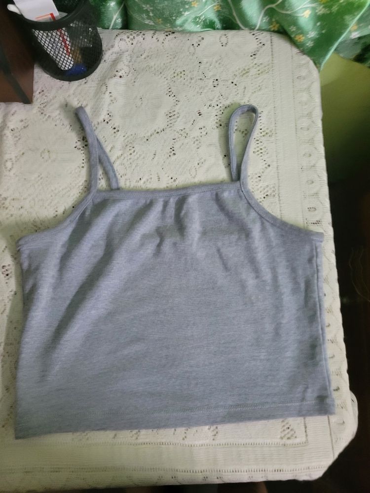 Grey Strappy Camisole Crop Top By Tokyo Talkies