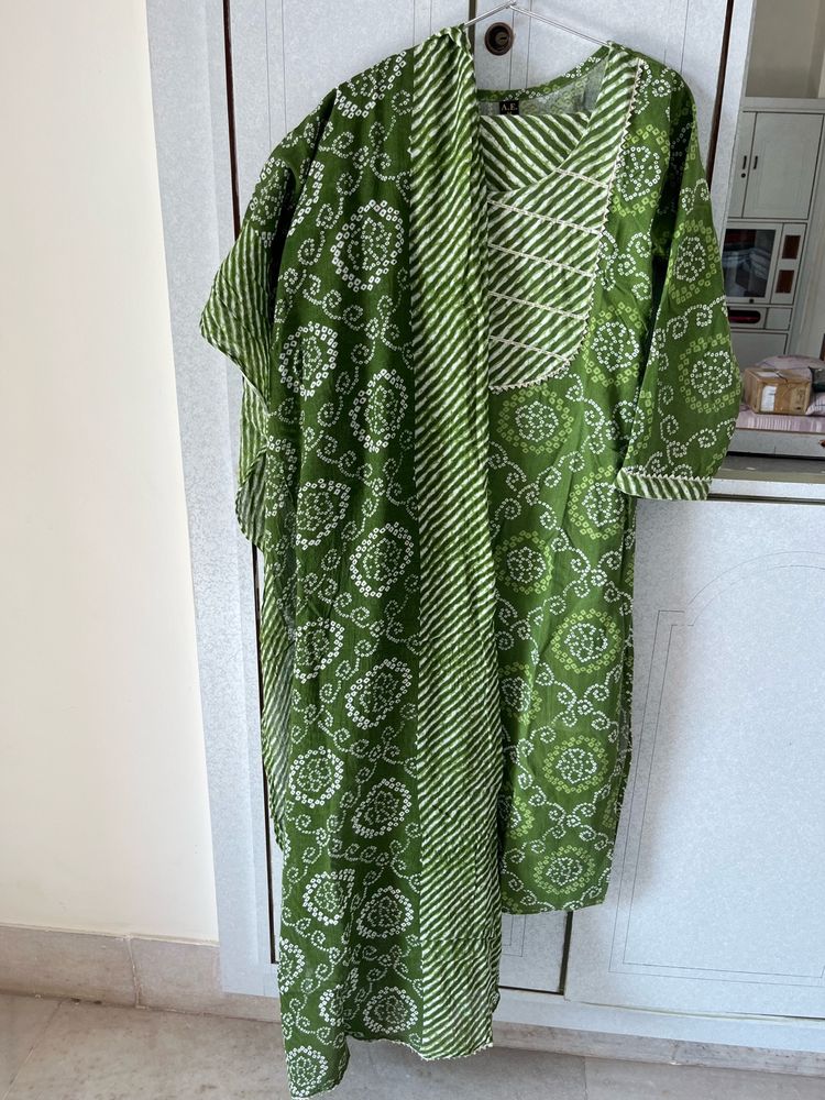 Green Kurti Pant N Dupata Set