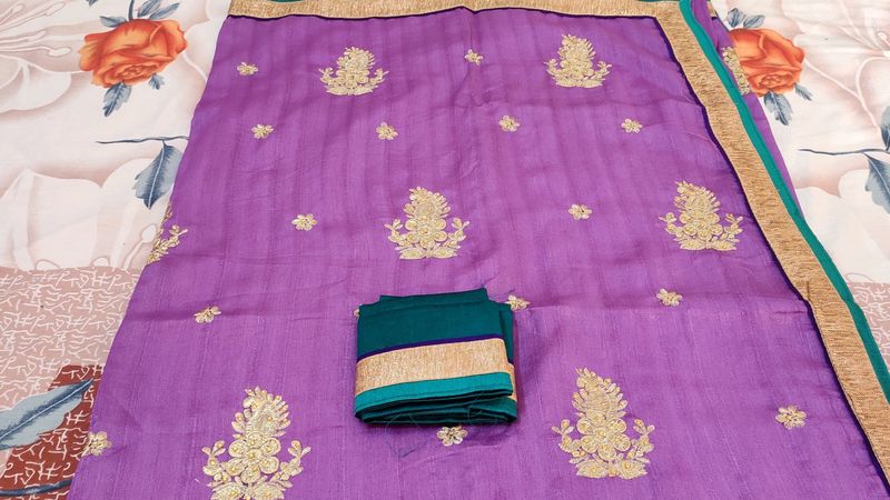 Embroidery work Purple Saree