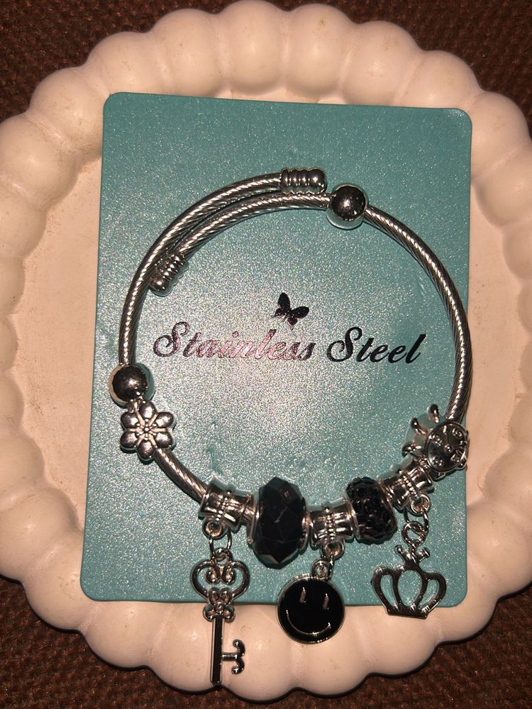 Silver Charm Black bracelet