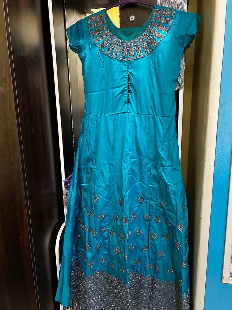 Anarkali Suit Size L Peacock Green Colour