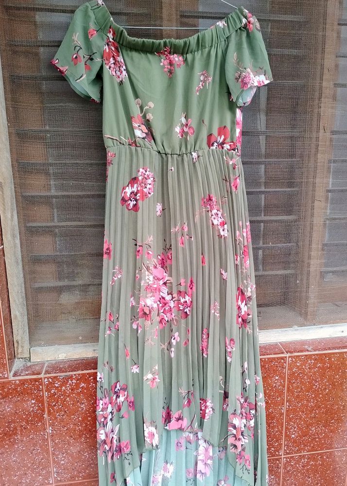 Women Olive Green & Off Shoulder Printed Dress