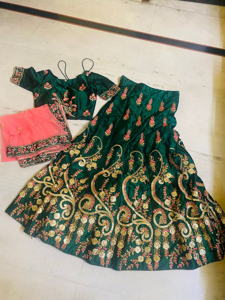 Green Pinkish Lehenga Set