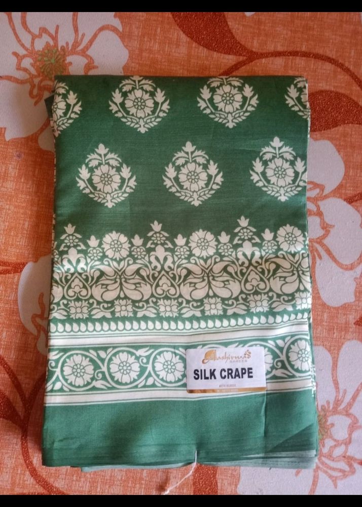 Green Silk Crepe Saree