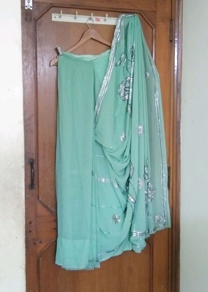 pasta green💚 fancy ready to wear saree & blouse