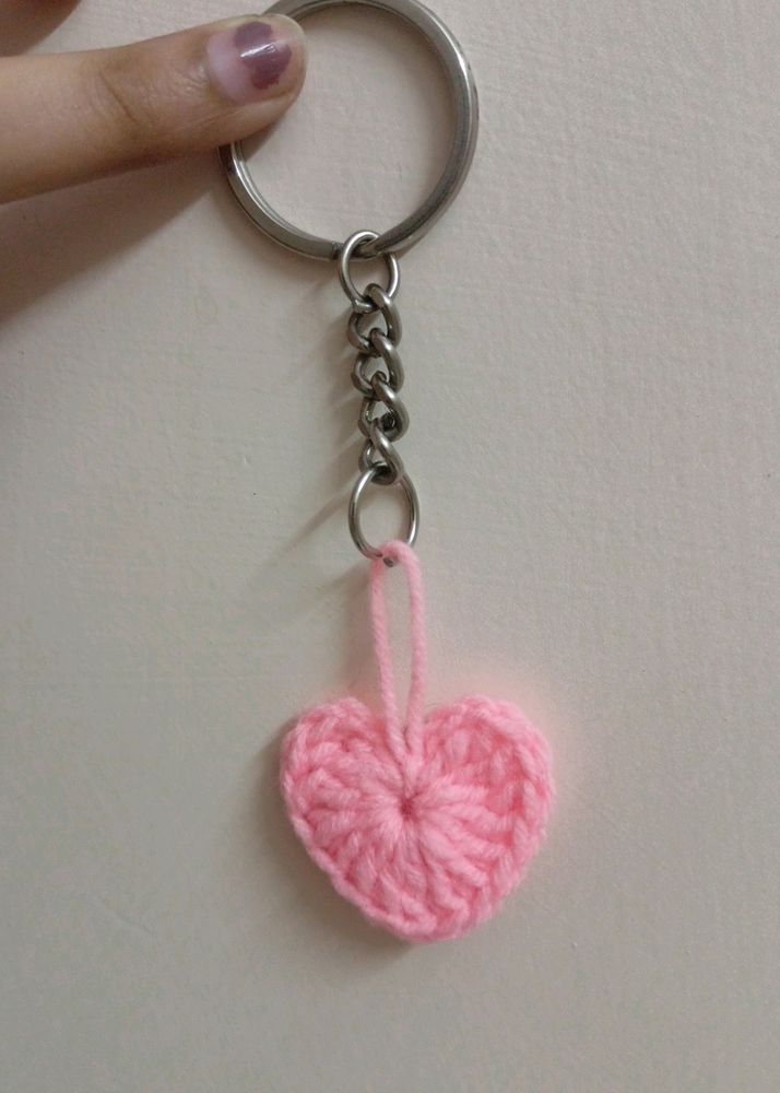 Baby Pink Crochet Heart Keychain Or Charm