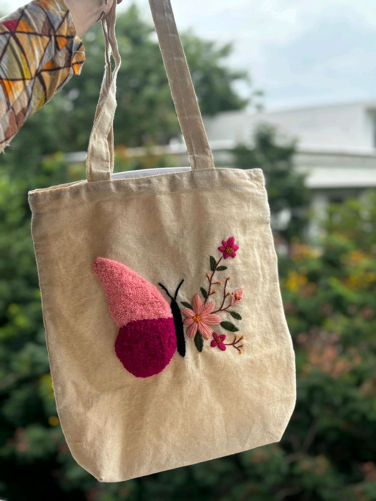 Butterfly Embroidery Tote Bag