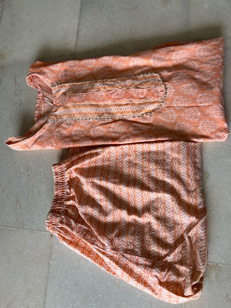 Orange Kurti N Pant Set