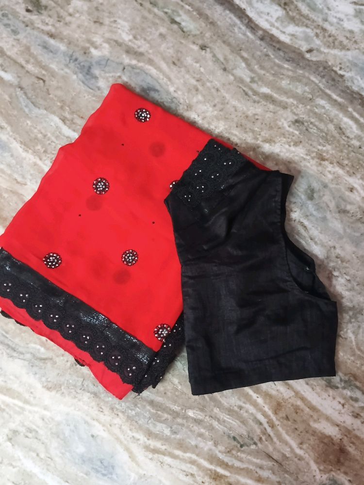 Red And Black Saree.