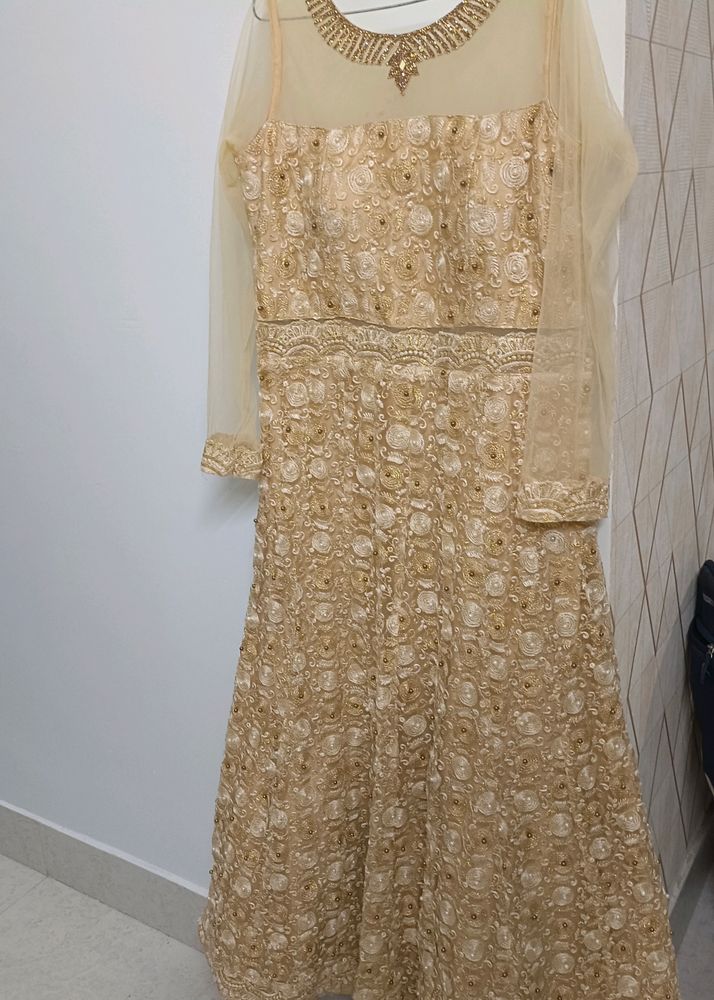 Designer Boutique Gold Gown With Dupatta