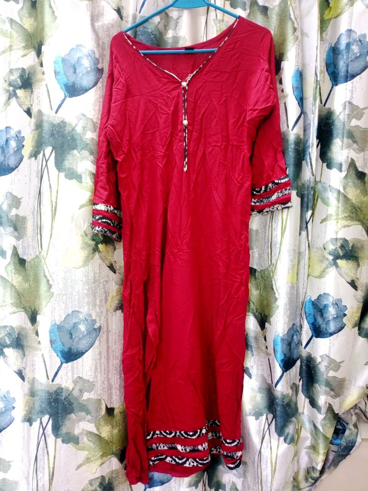 Maroon And Black Rayon Straight Kurta