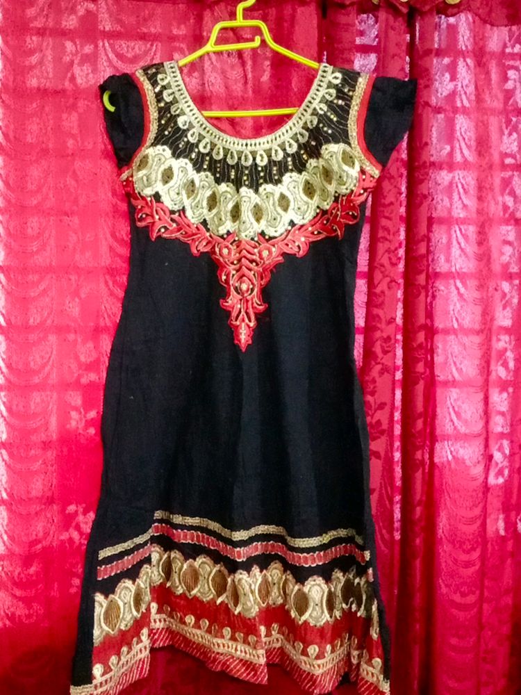 Black Cotton Anarkali Kurti