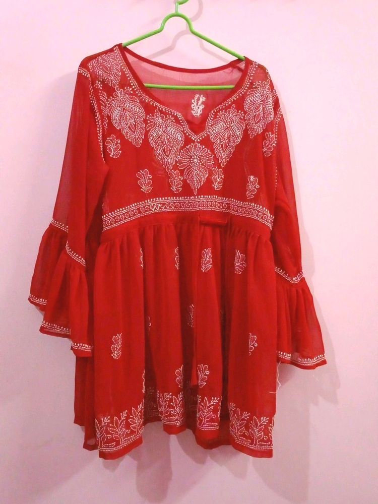 Red Chikankari Top