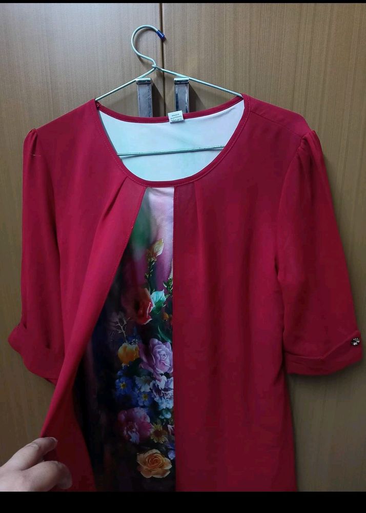 Red Jacket Top With Floral Print Inside