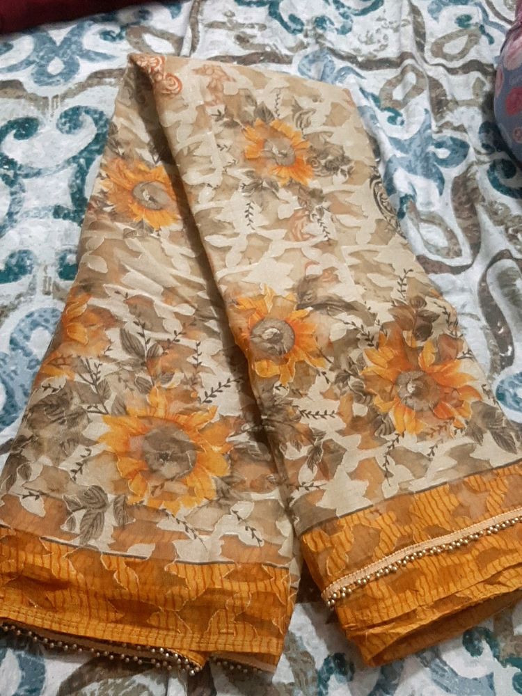 Orange Sunflower Saree