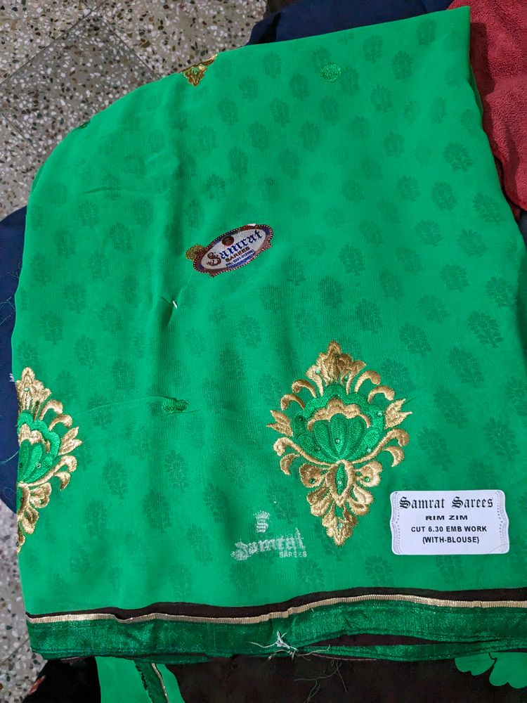 Green Lace And Bootas Saree