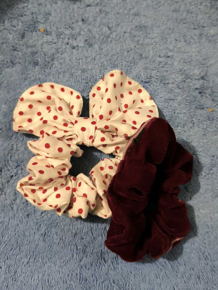 Cotton And Velvet Scrunchies