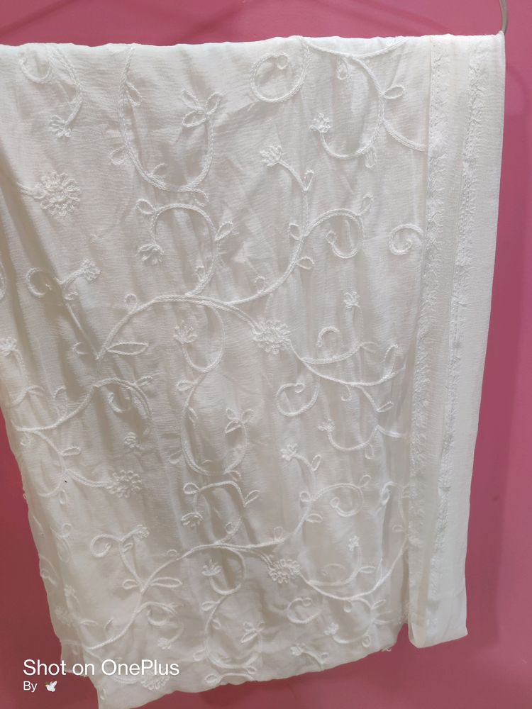 White Embroidery Chiffon Dupatta