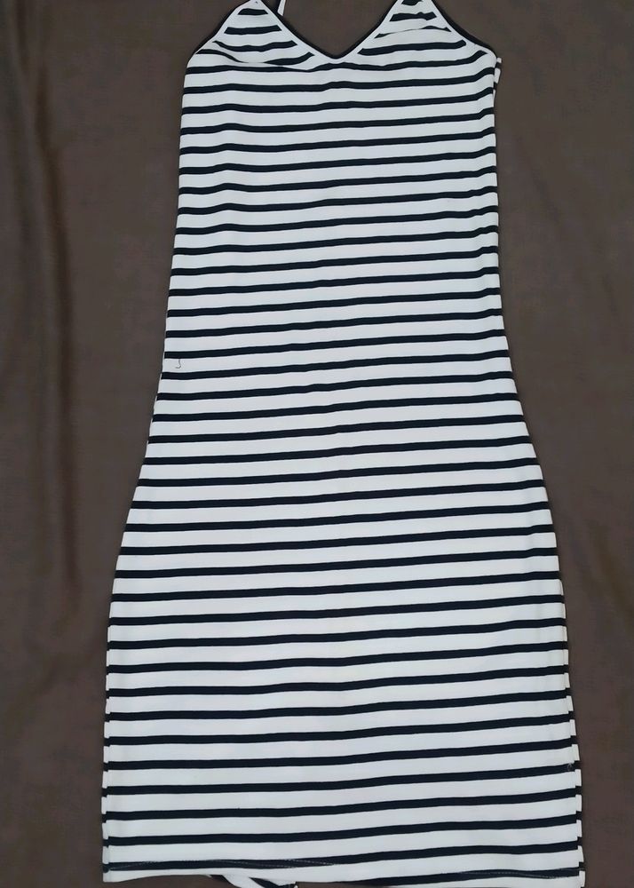 Black Strip A Line Dress