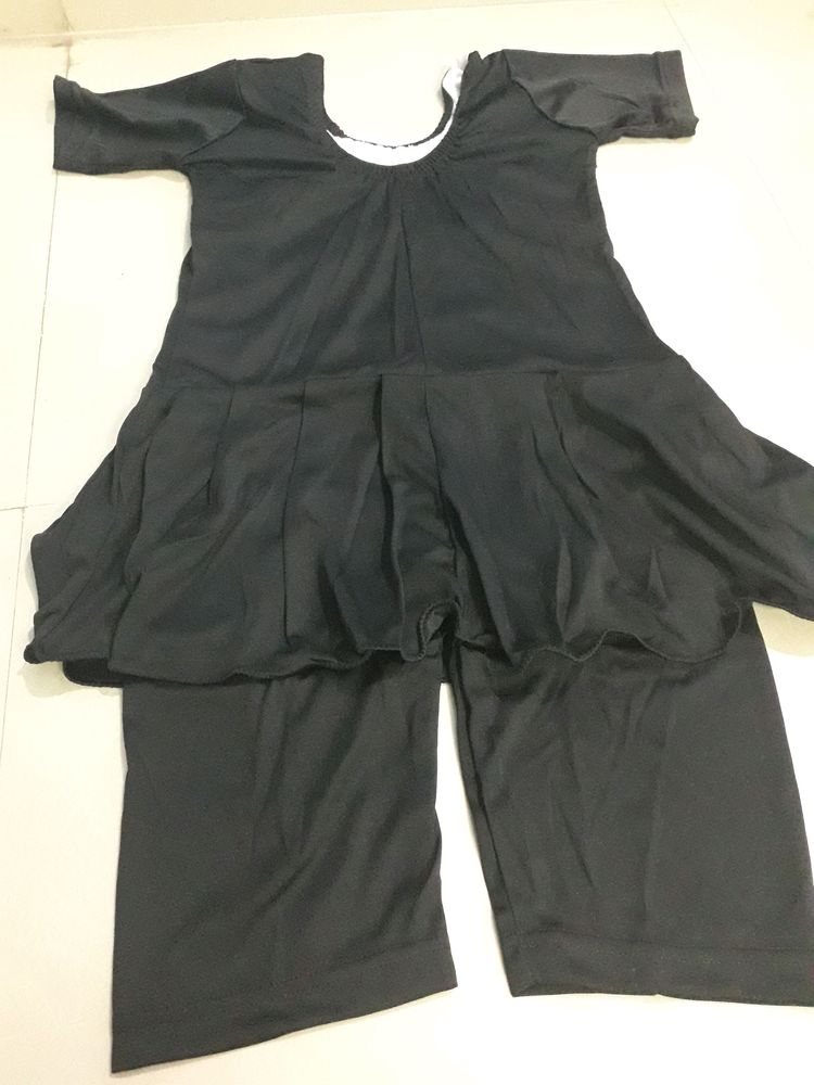 Black Swimsuit With Sleeves N Shorts