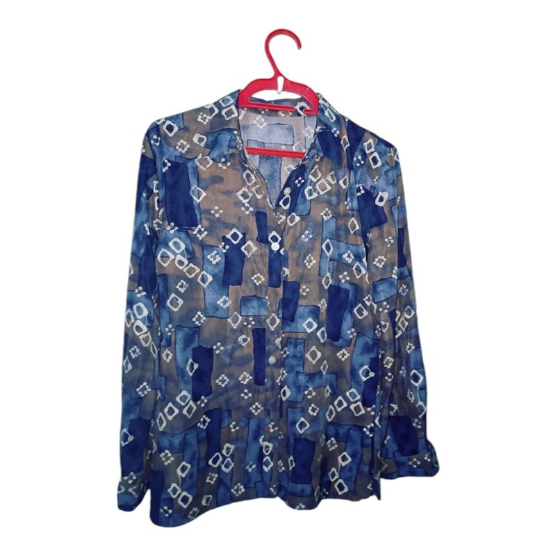 Blue Designer Silk Shirt With Patterns