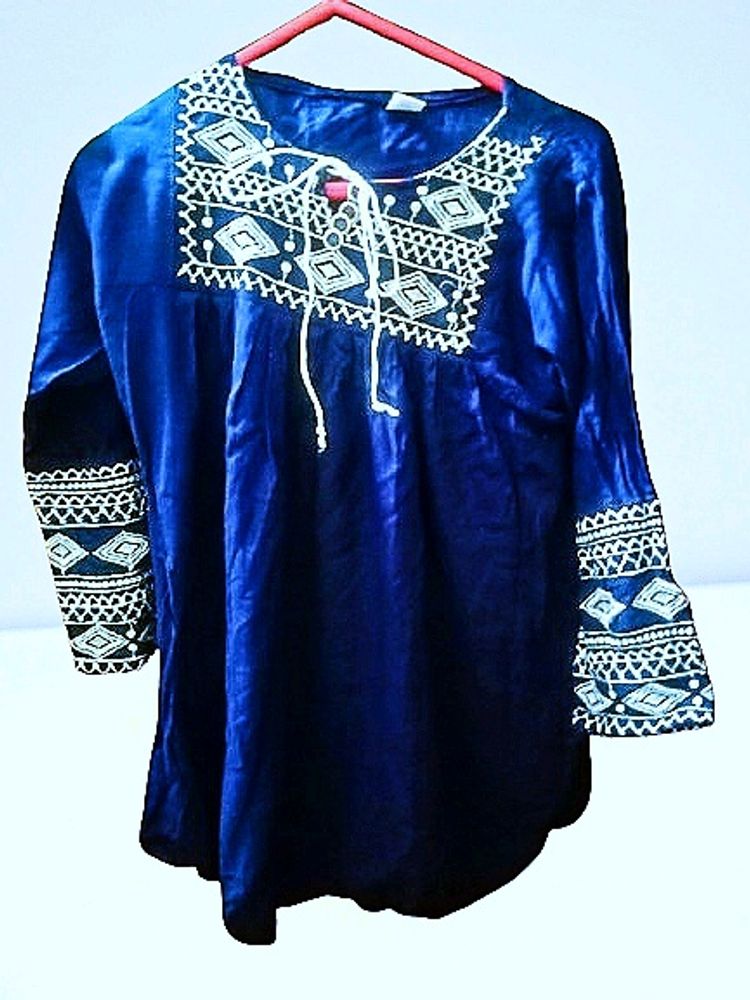 Dark Navy Blue Top Woth Embroidery