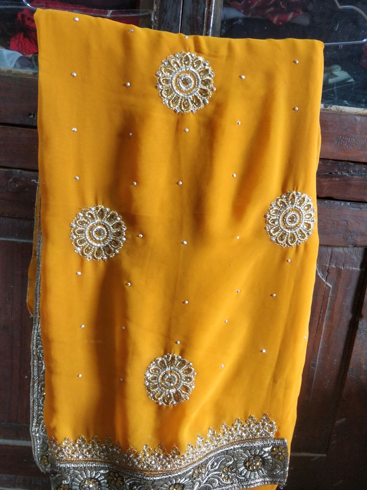 Yellow Dimond Saree With Blouse