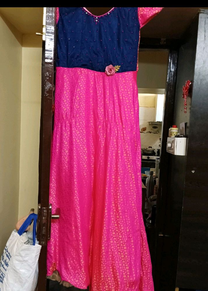 Ethinic Gown In Blue 💙 & Rani Pink