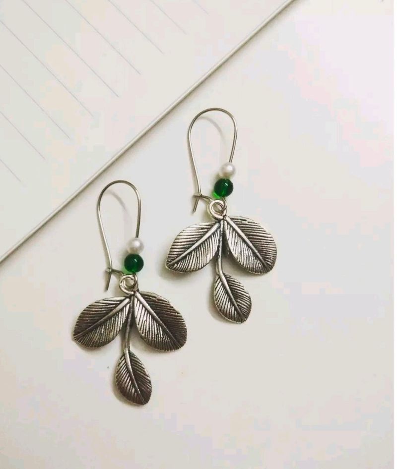 Oxidised Little Leaf Earrings