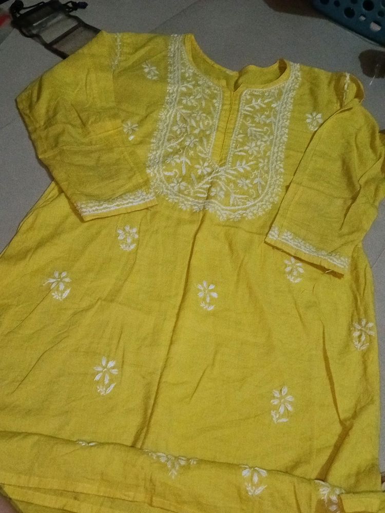 Yellow Chikankari Kurti