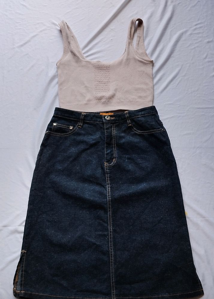 Knees Length Denim Skirt