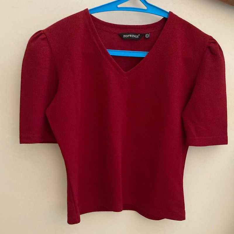 Casual V Neck Solid Colour Crop Top