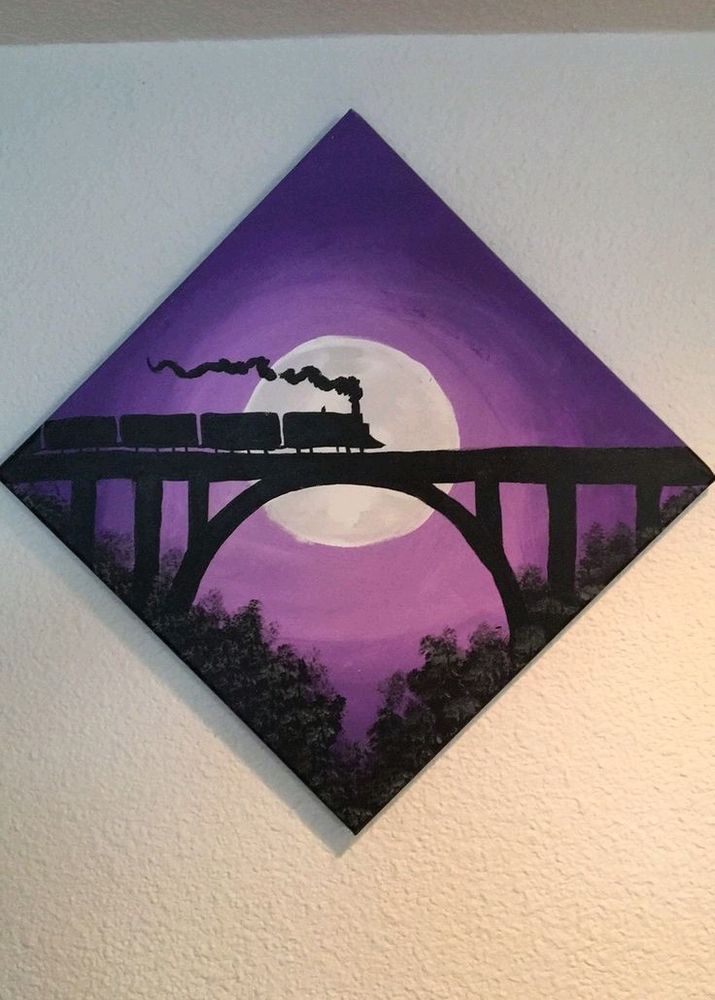 Night View Train Painting With Stand