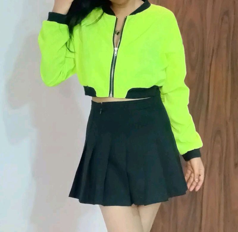 Vibrant Neon Crop Jacket Top