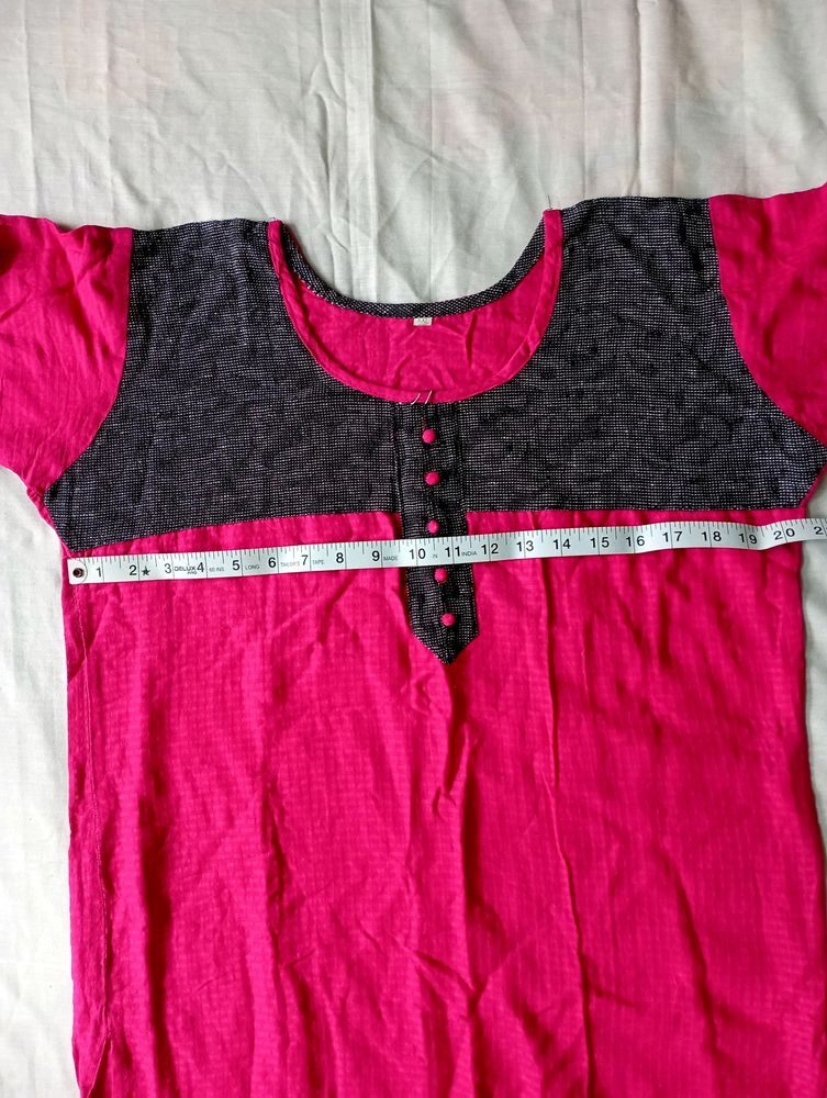 Plain Pink And Black Women's kurta