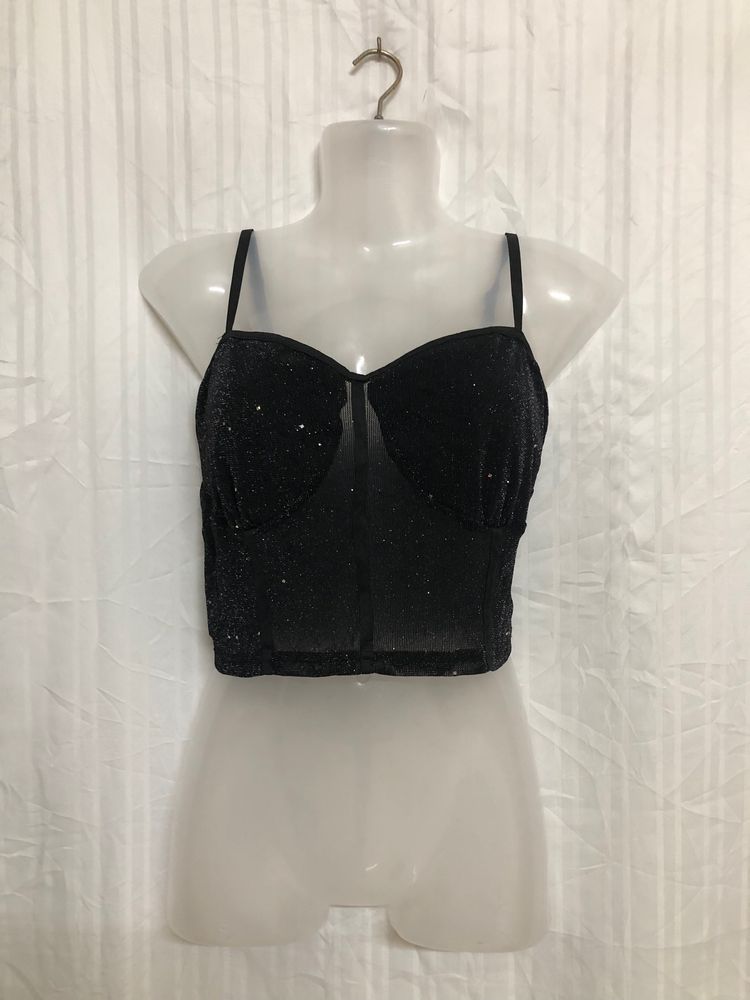 SHEIN Allurite Sequin Mesh Bustier Crop Cami Top