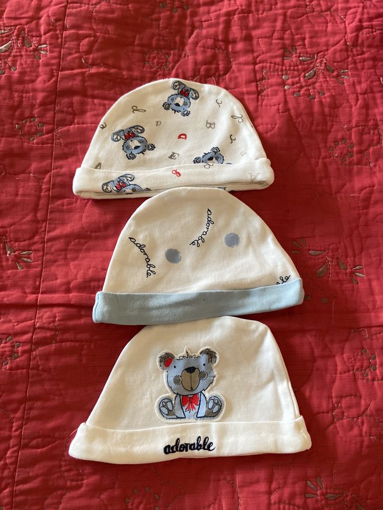 Baby Cap - Set Of 3 - Blue White