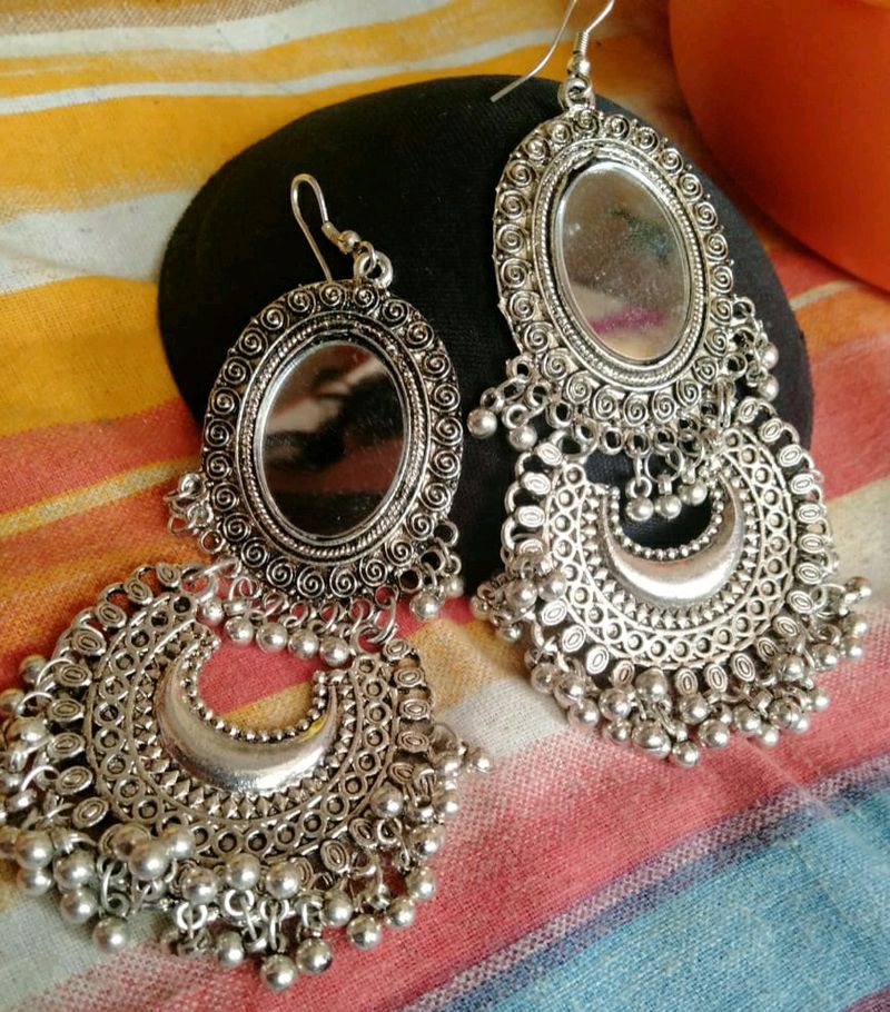 long Mirror Necklace And Earring