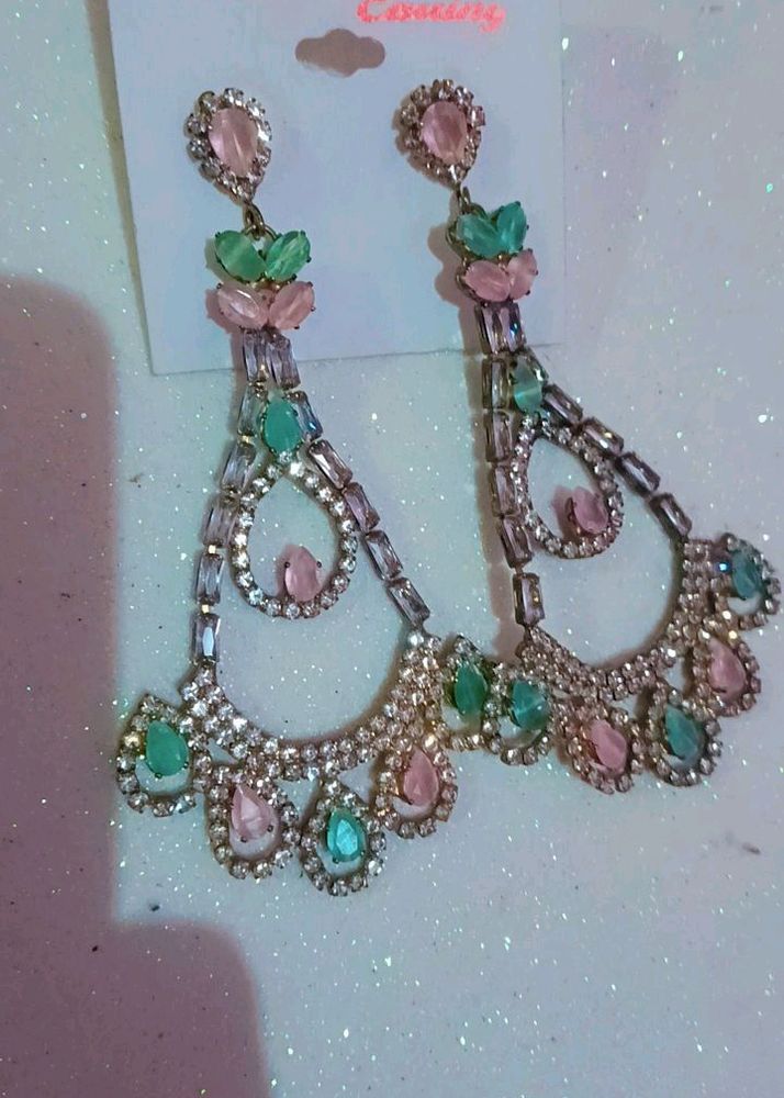 Beautiful Green Pink Diamond Earrings