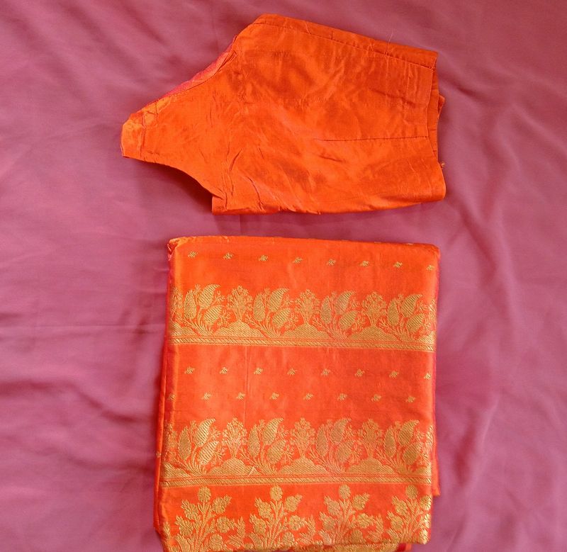 Orange Clr Banarasi Sari For Bride