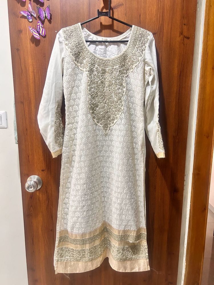 Cream Embroided kurti